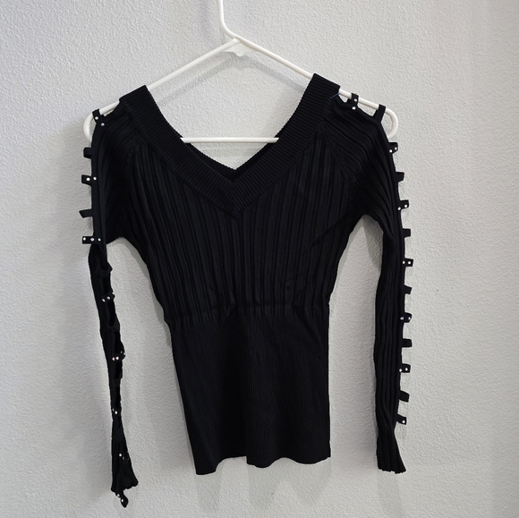 American Jeans black lattice e armed black sweater size small - Picture 2 of 3